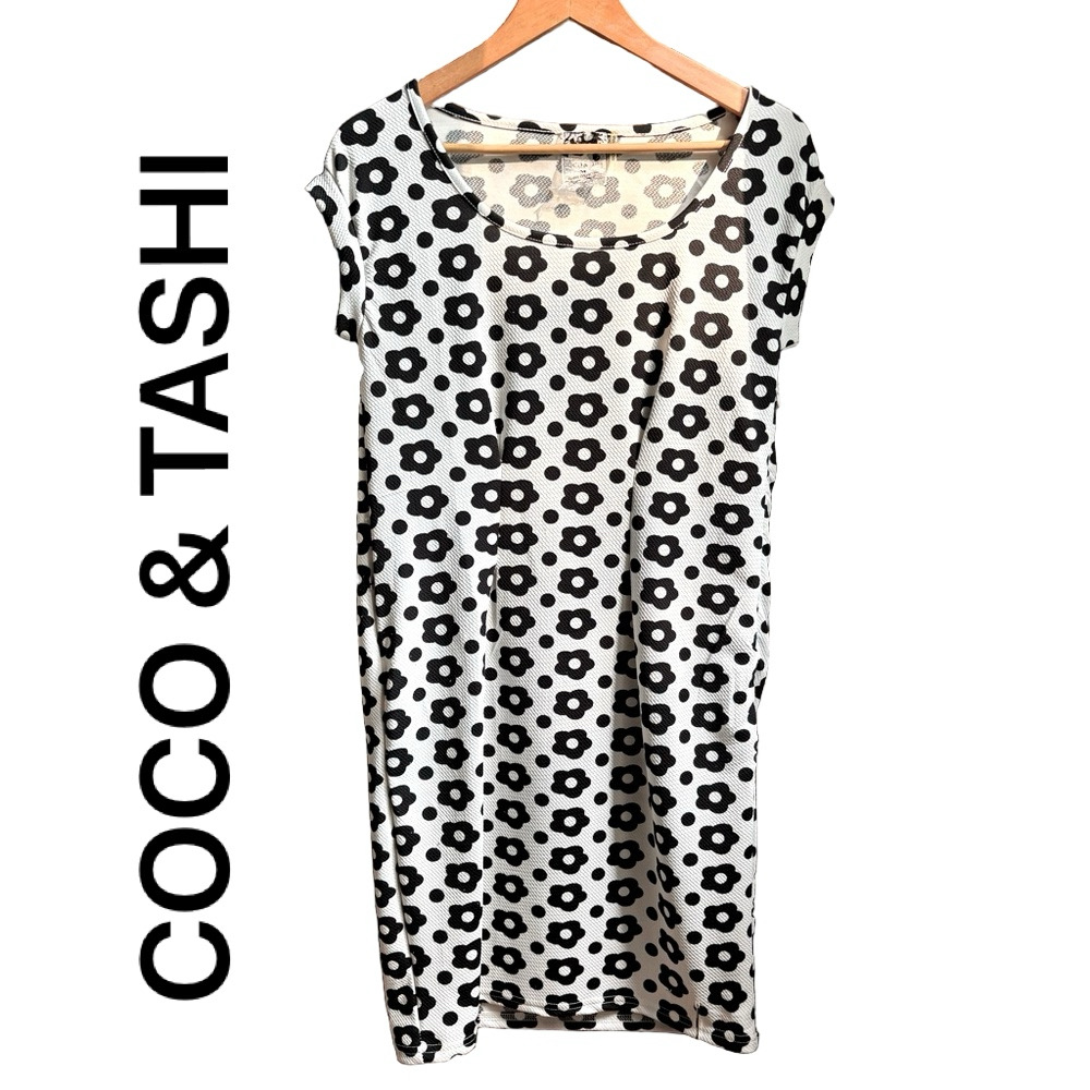Coco & Tashi Black & White Flower Power Midi Dress Medium